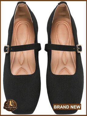 Foldable Mary Jane Ballet Flat Comfortable Knit Square Toe Work Shoes